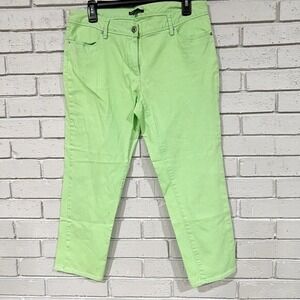 Chaus Womens Lime Green Cropped Straight Leg Denim Pants Size 8 Neon Bright